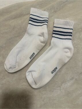 J. Crew White Athletic Crew Socks with Navy Stripes